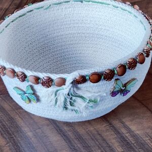 Decorative White Basket with Butterfly Accents